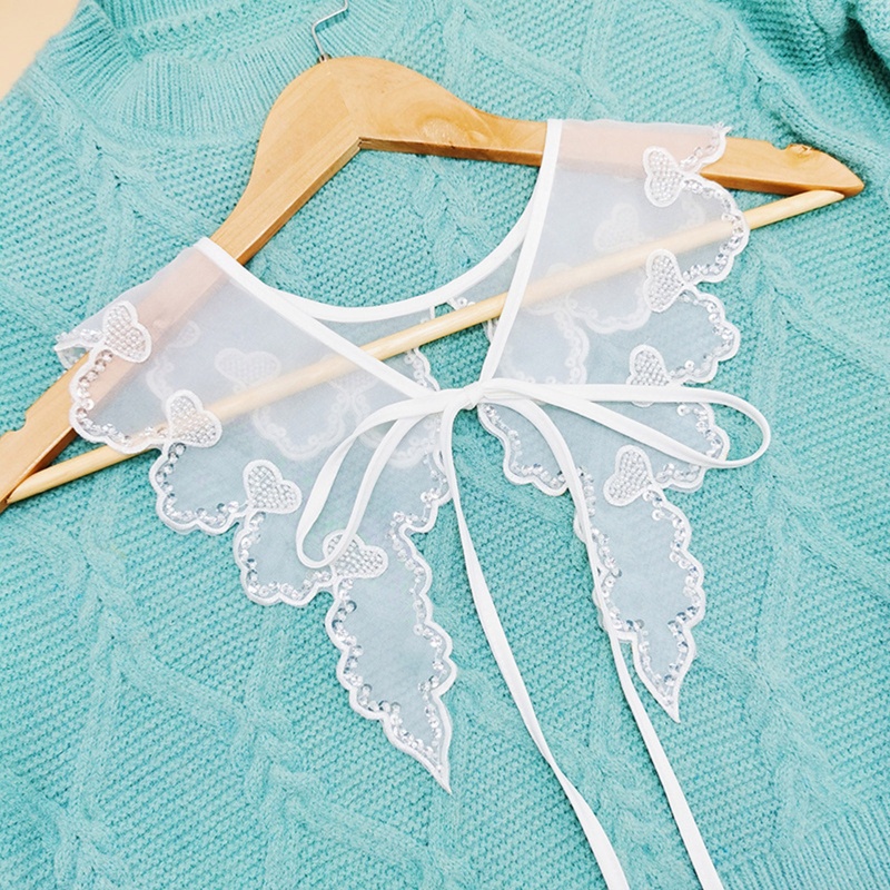 Khăn Choàng Cổ Thêu Họa Tiết Trái Tim Đính Hạt Sequin Dễ Thương Thời Trang Cho Nữ