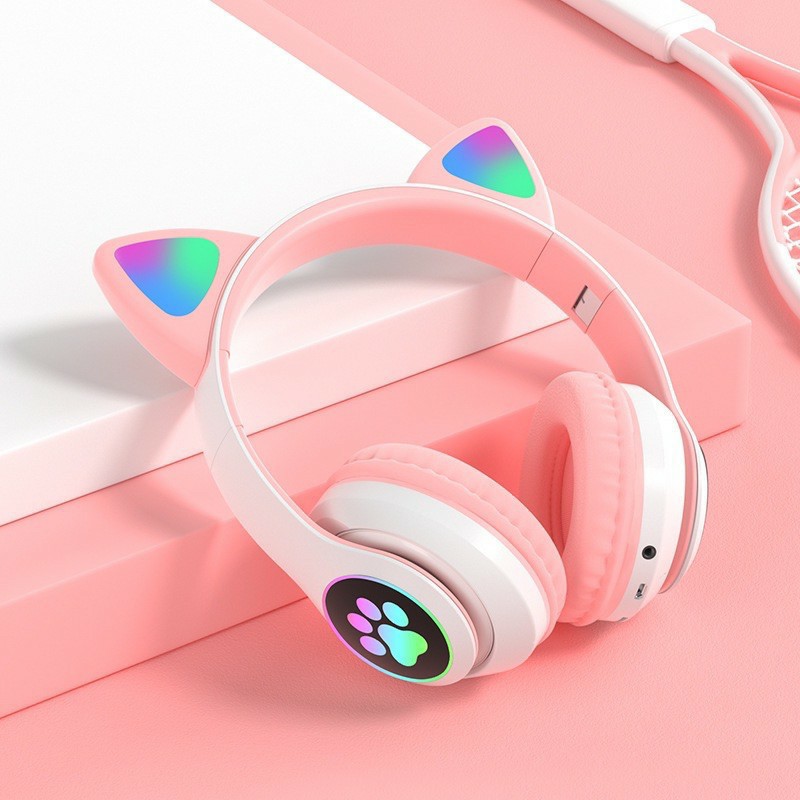 Tai nghe mèo STN-28, Tai nghe bluetooth chụp tai, tai mèo dễ thương có mic, Bass mạnh mẽ| Tặng kèm loa Mini 3D LittleFun