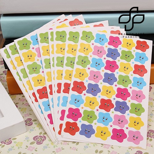 Set 10 tờ miếng dán trang trí hình ngôi sao mặt cười dành cho trang trí lớp học
