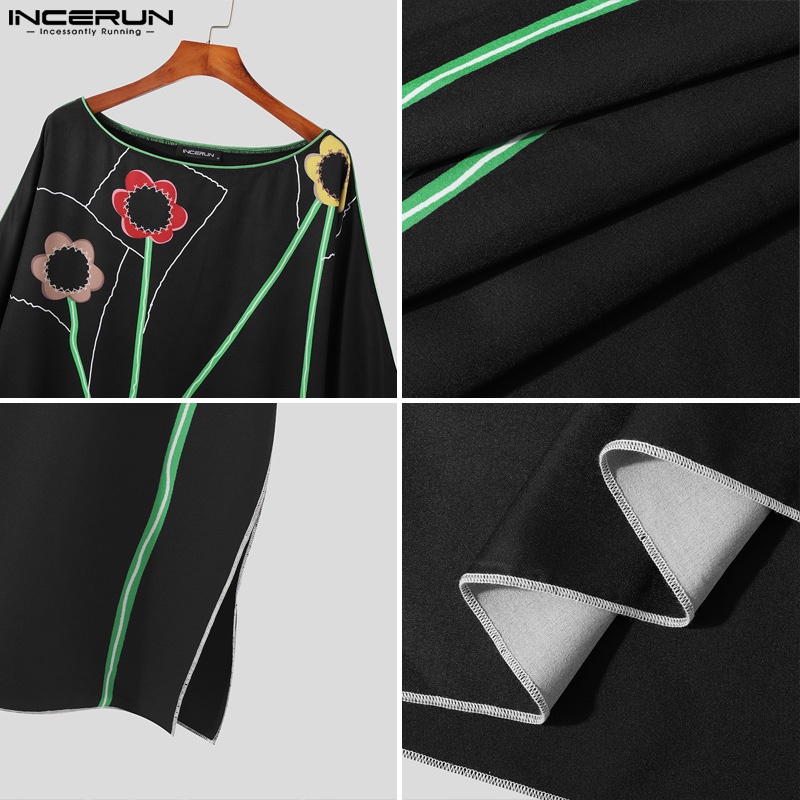 INCERUN Áo Thun Tay Ngắn Dáng Rộng In Hoa Kiểu Vintage Thời Trang Mùa Hè Cho Nam