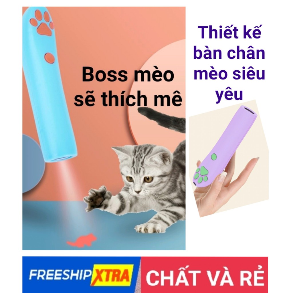 Đèn pin trêu mèo hình dấu chân mèo chiếu ra nhiều hình đáng yêu (4 màu siêu đẹp) - Đồ chơi cho mèo