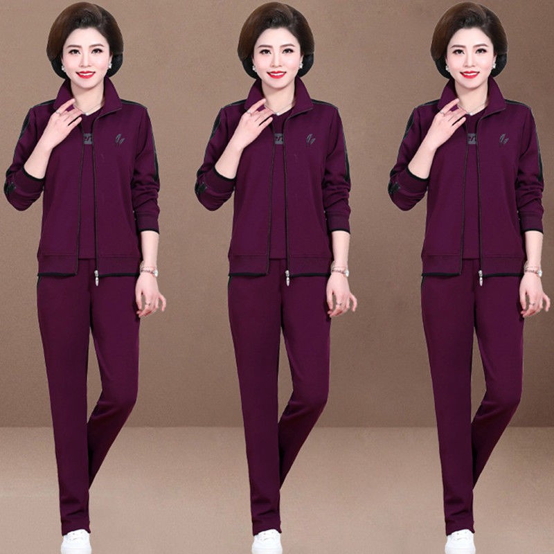 Bà mẹ trung niên và cao tuổi bộ đồ thể thao nữ 40 50 ba mảnh mùa xuân thu 2021 Áo khoác kiểu phương Tây giản dị [ | BigBuy360 - bigbuy360.vn