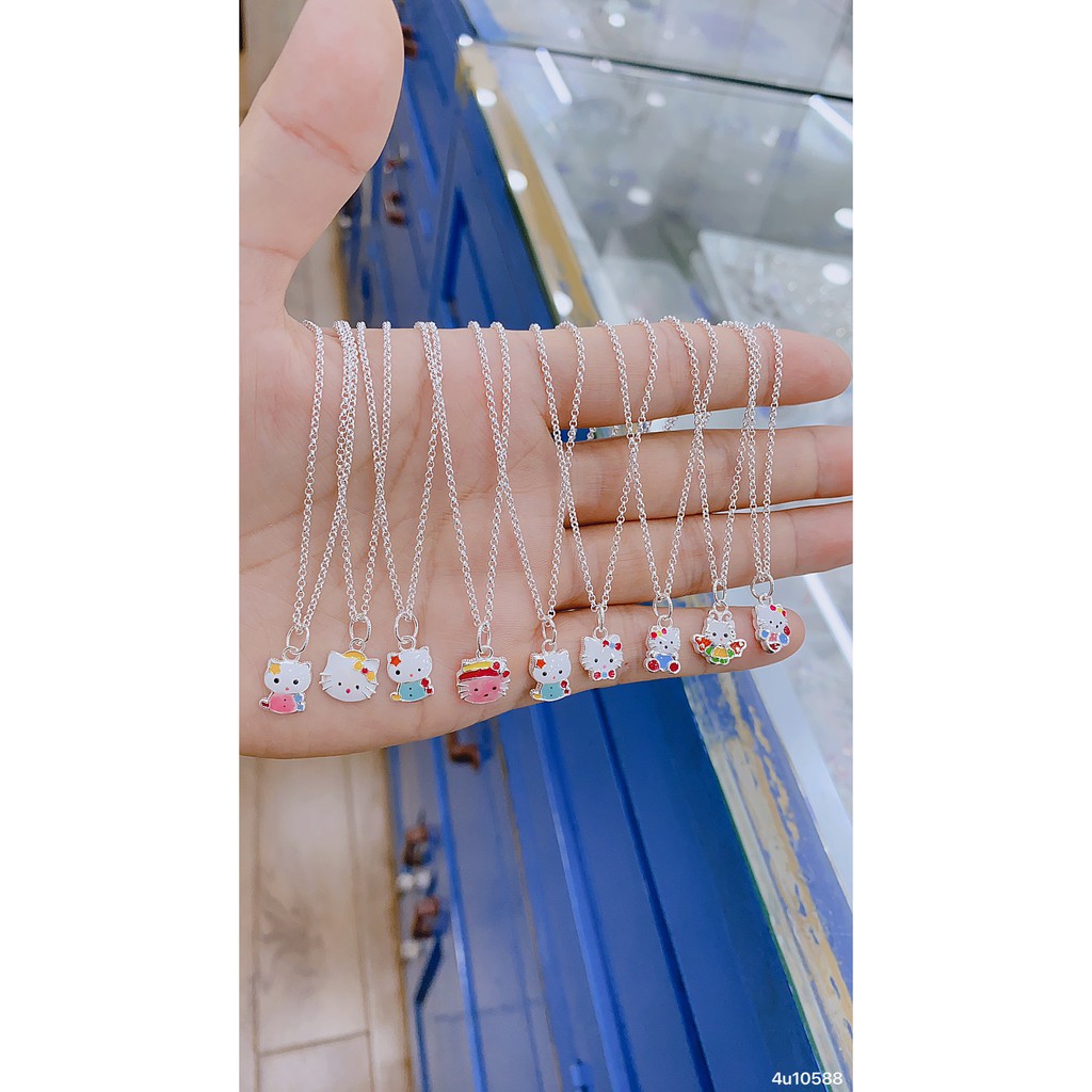 Dây chuyền bạc mặt Hello Kitty sắc màu cho bé,Mặt dây chuyền Kitty bạc ta cho bé-Minh Tâm Jewelry