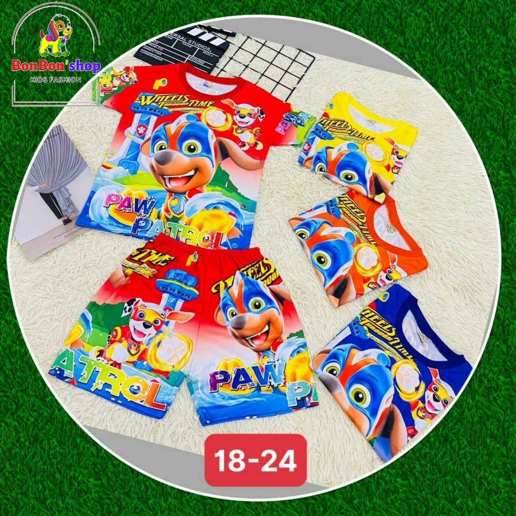 ( C01_GIẢM 10%) Đồ Bộ trẻ em Thun Lạnh Cộc Tay In 3D cho bé trai hình Đội Chú Chó Cứu Hộ Paw Patrol từ 3T-7T