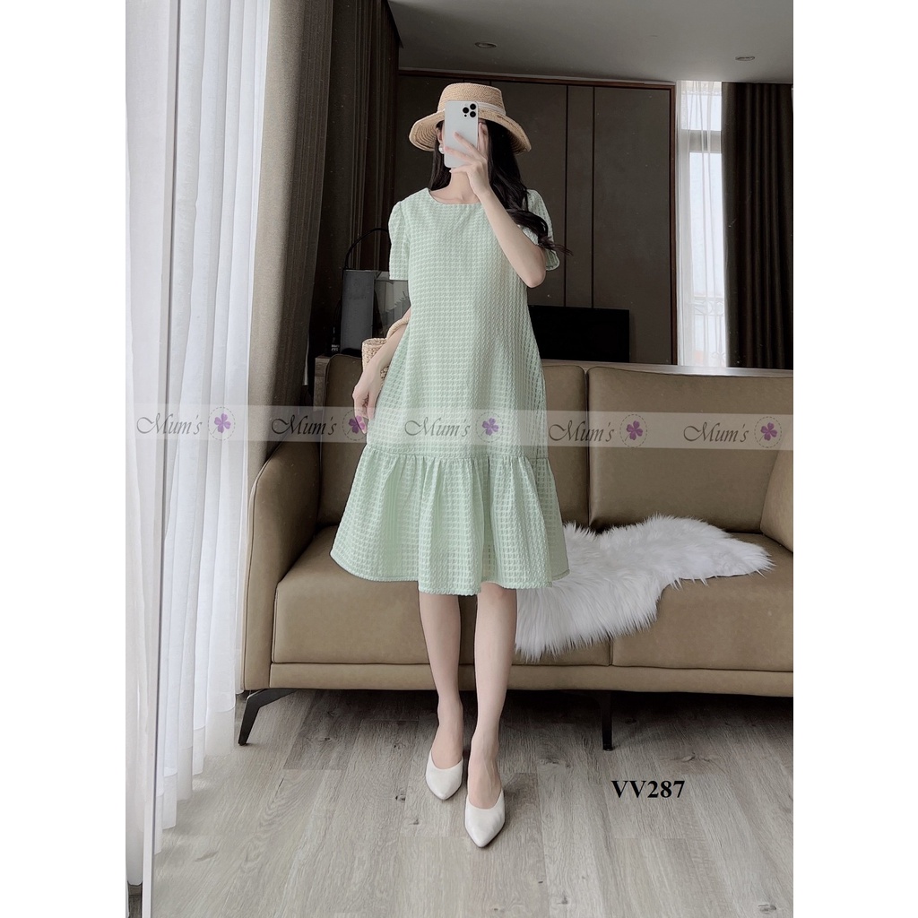 ĐẦM BẦU CÔNG SỞ MUM'S SHOP  FREESHIP  Váy bầu xinh mùa hè chất xốp xanh cốm cổ tròn