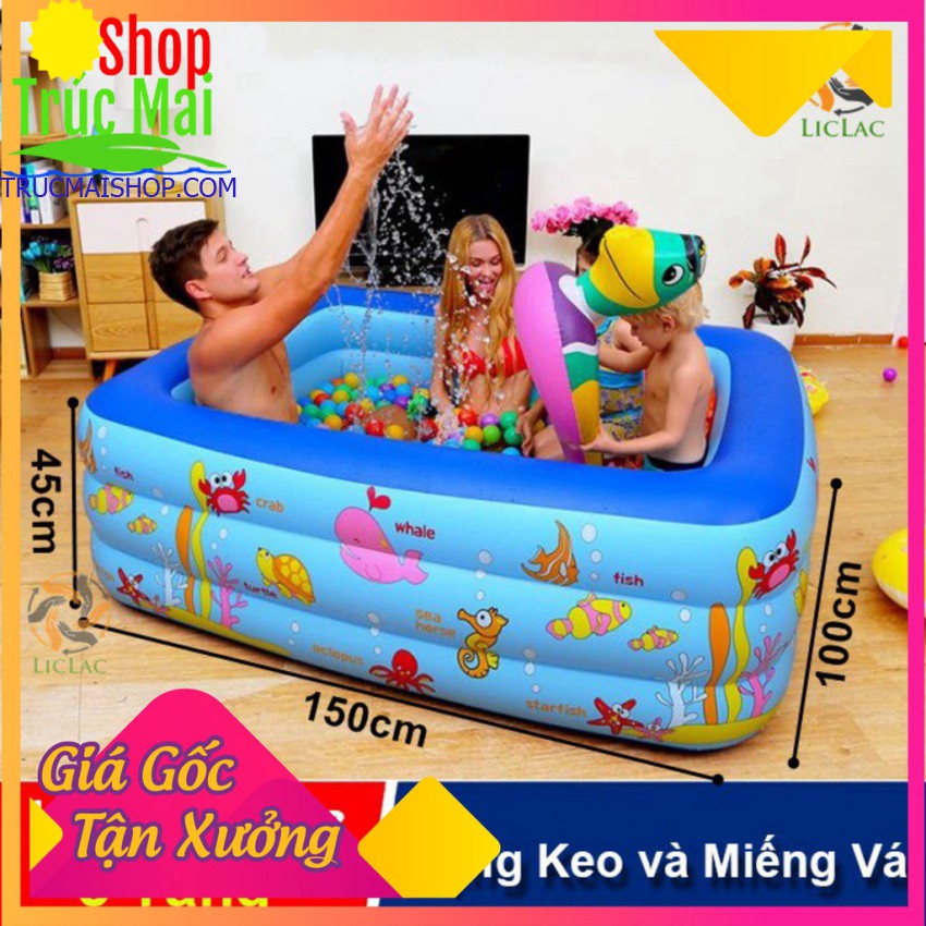 bể bơi phao Hồ bơi Xia Le SL-C015 3 tầng hình chữ nhật, Bể bơi đáy massage cho bé tập làm quen với nước, đồ chơi hồ bơi