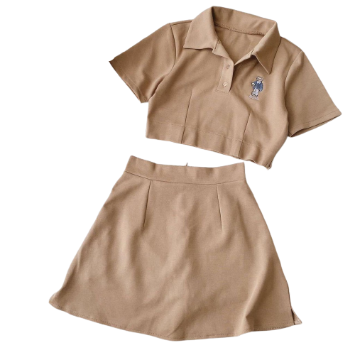Set Bộ Chân Váy + Áo Croptop Cổ Bẻ | BigBuy360 - bigbuy360.vn