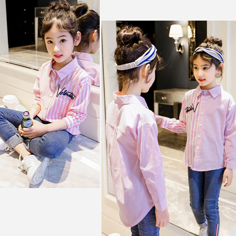 Áo sơ mi tay dài phong cách Hàn Quốc thời trang cho bé gái