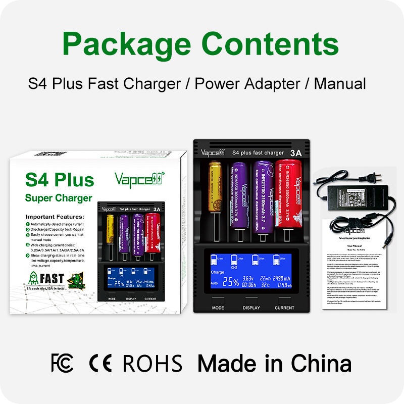 Vapcell S4 PLUS V2 4 khay pin sạc nhanh 12A