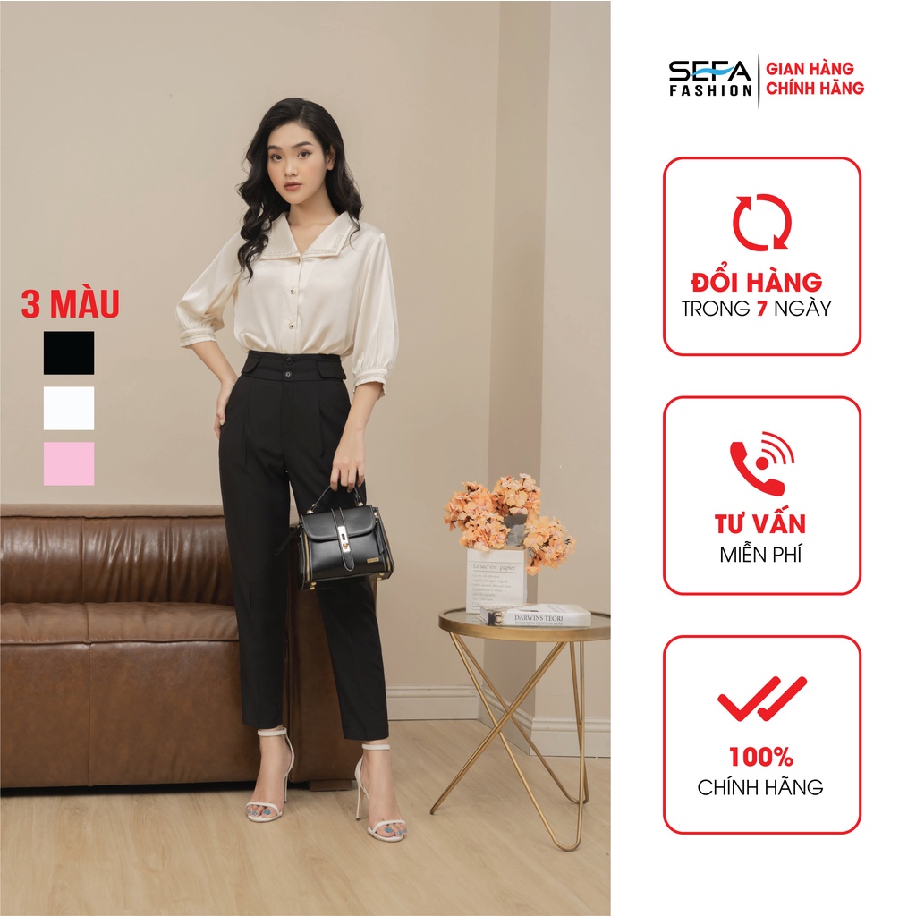 Quần baggy công sở nữ SEFA chất liệu vải trượt Hàn cao cấp phối túi giả SFQ212004