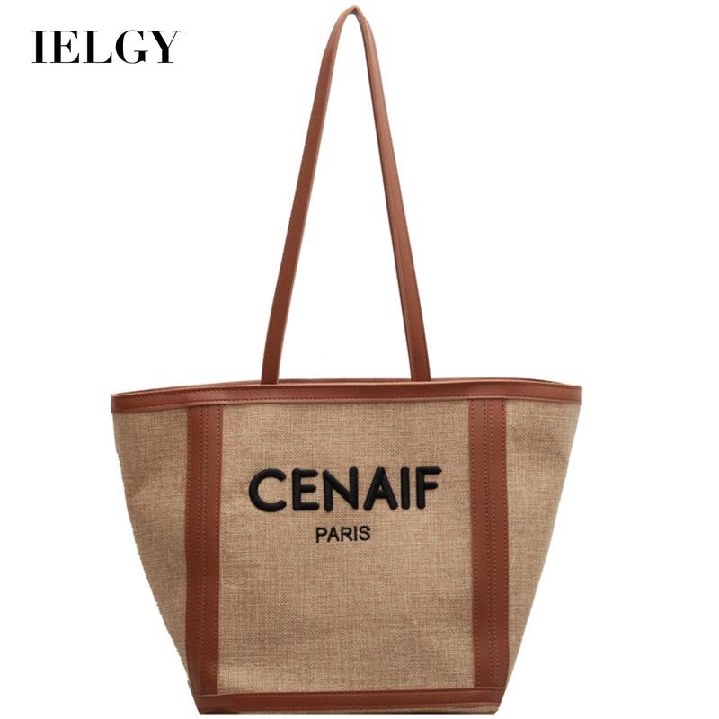 Túi đeo vai IELGY sức chứa lớn màu sắc tương phản in họa tiết chữ cái thời trang dành cho nữ