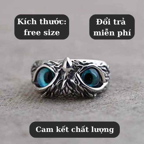 Nhẫn nam nữ không gỉ mạ bạc kích thước điều chỉnh mặt cú mèo đính đá PUN thời trang unisex -  N Eagle Ring