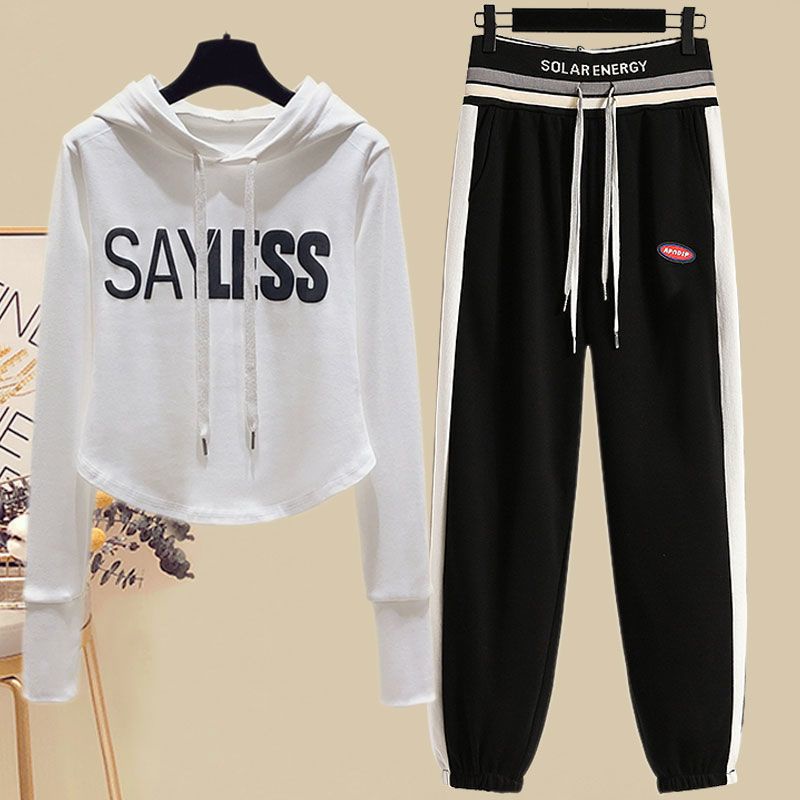 Set đồ thể thao gồm quần legging + áo sweater in chữ phong cách thời trang mùa thu 2022 mới