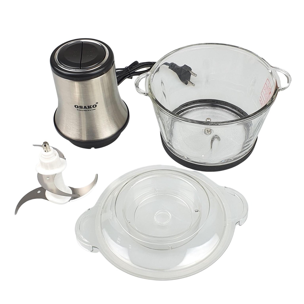 Máy xay đa năng Osako, máy xay thịt cối thuỷ tinh công suất 350W, lưỡi dao kép OST-350