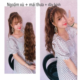 Tóc giả 3 món ngoạm xù+ mái thưa + dây bính