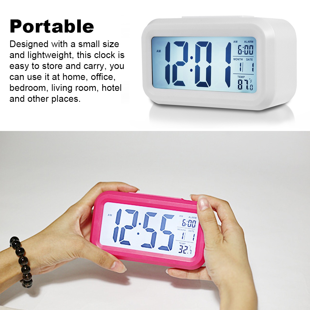 [Kitch]Table Alarm Clock Digital Display Bedroom Temperature Sensor Thermometer Backlight Calendar Portable Snooze
