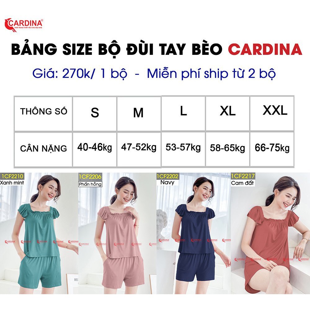 Bộ mặc nhà nữ Cardina nhún bèo cộc tay chất cotton nhật cao cấp