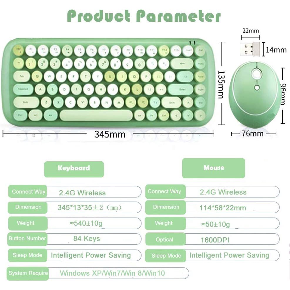 Bộ Bàn Phím Và Chuột Không Dây 2.4G Màu Sắc Ngọt Ngào Cho Laptop Notebook PC