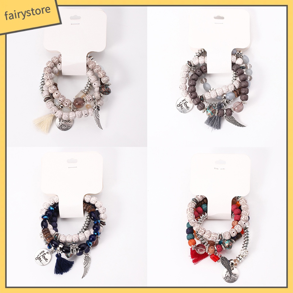 Set 4 vòng đeo tay xâu hạt phong cách Boho độc đáo và thời trang cho nữ