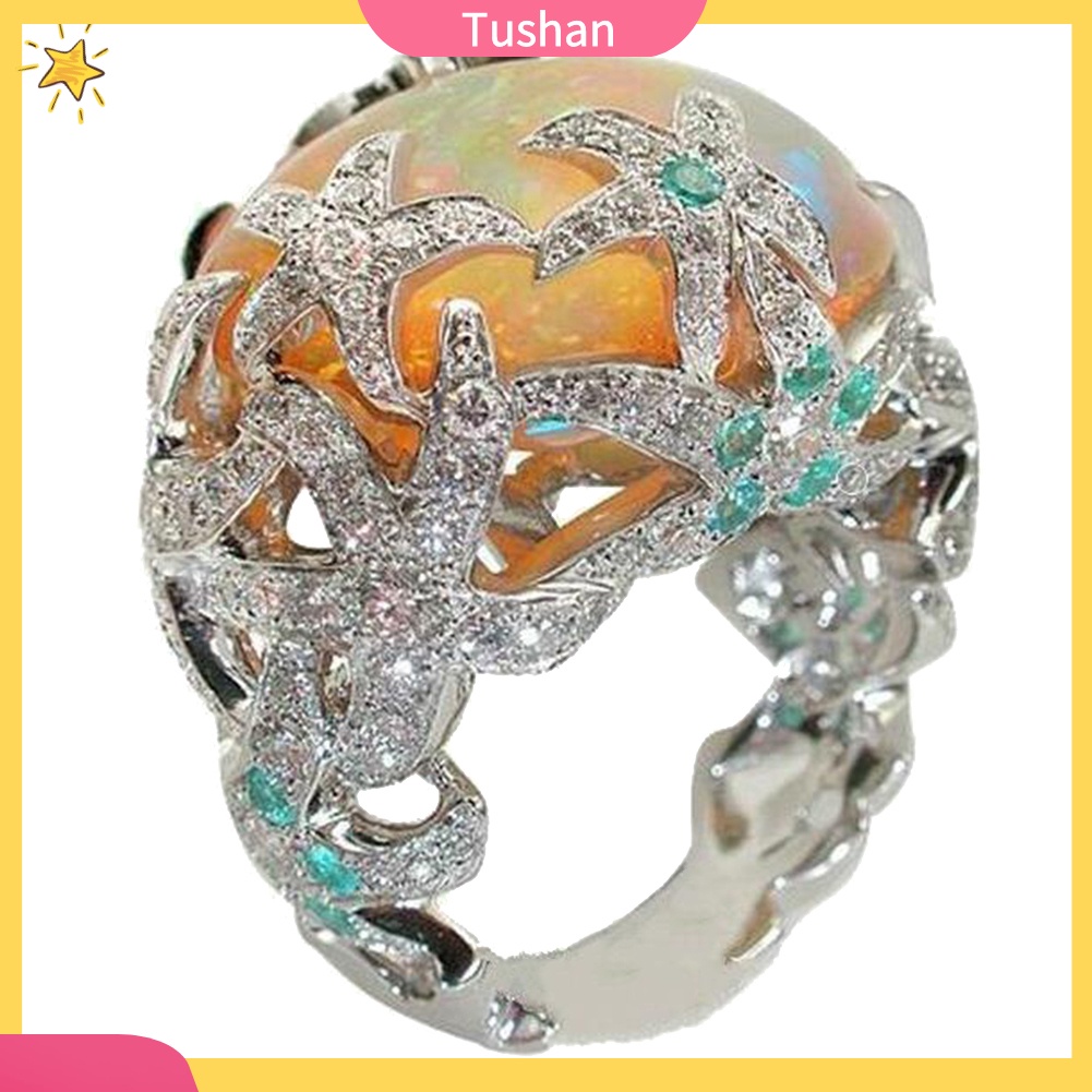 Nhẫn Hình Sao Biển Đính Đá Opal Giả Phong Cách Cổ Điển
