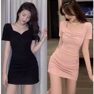 Đầm body thun gân nhún ngực