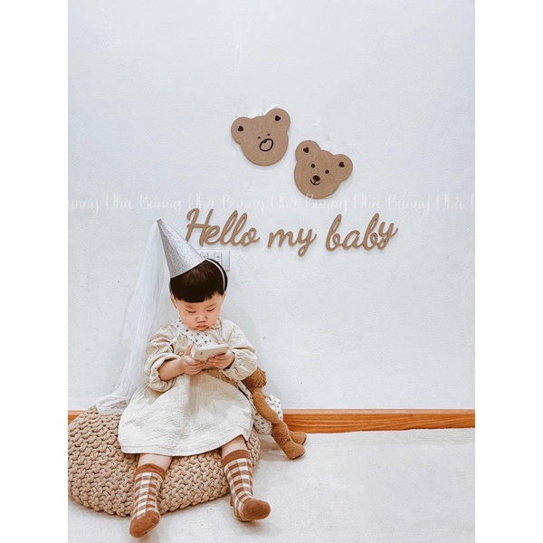 Set decor 2 icon gấu và chữ hello my baby