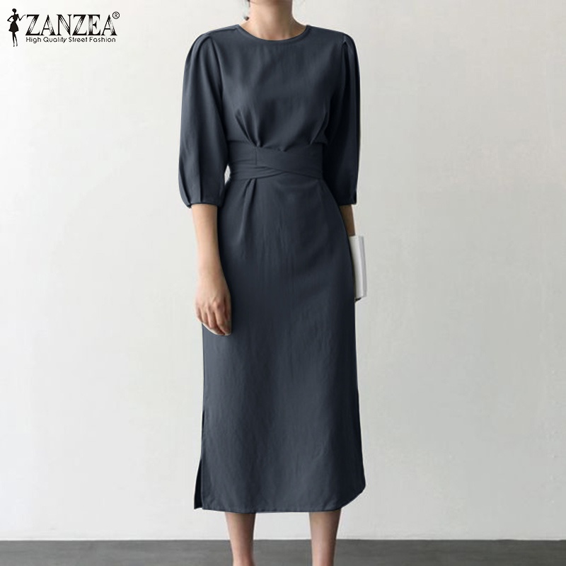 Đầm Zanzea tay lửng cổ tròn cột dây thời trang cho nữ