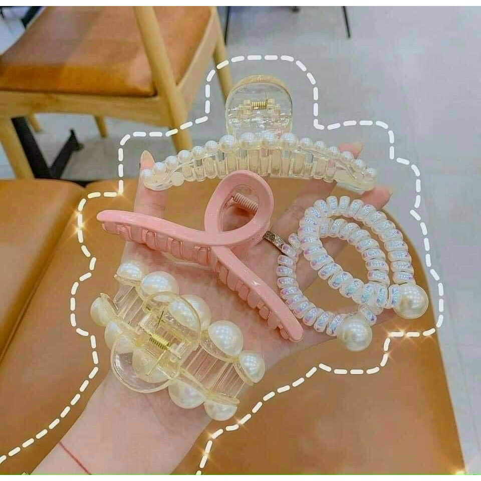 Set Cặp Tóc 5 Chi Tiết, Cặp Càng Cua,Dây Buộc Tóc