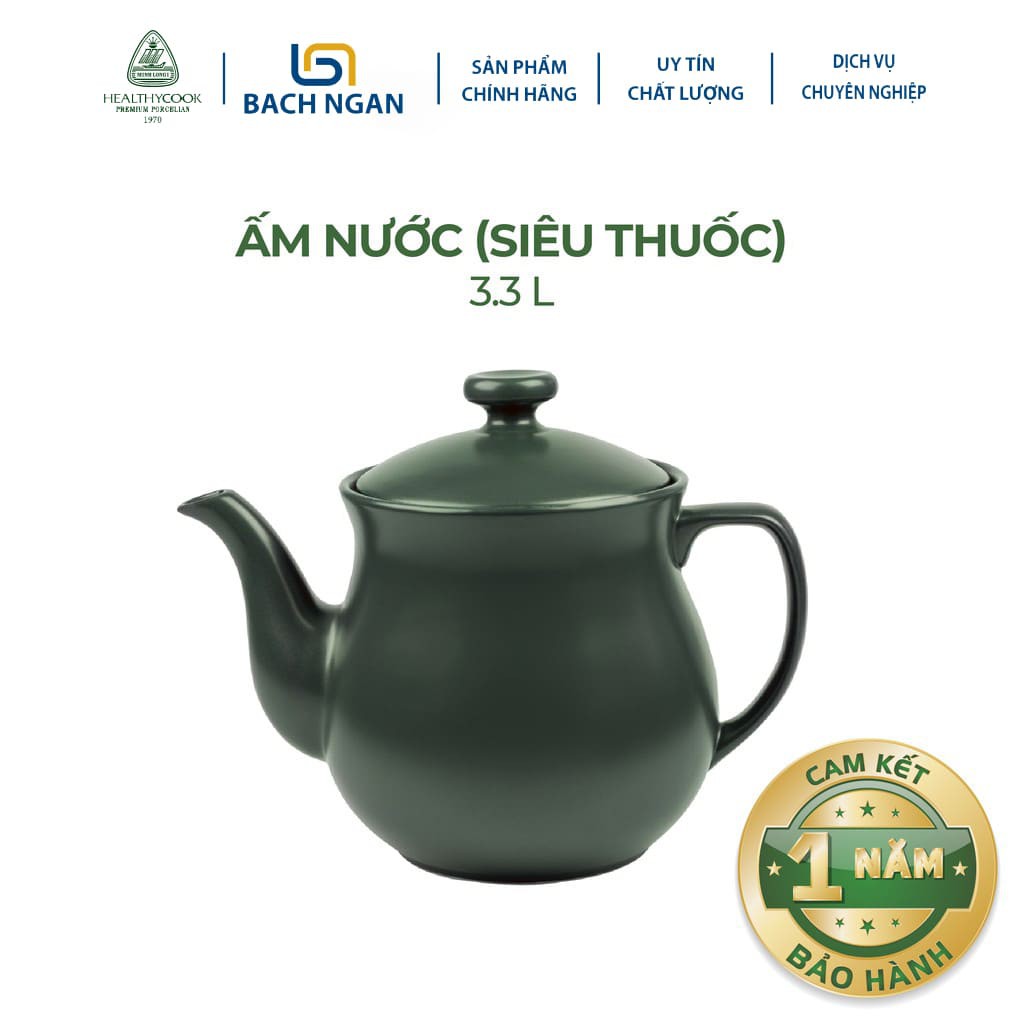 Ấm nước sứ dưỡng sinh Minh Long (3.3 L) dùng để pha trà, đun thuốc, giữ được hoạt chất của nguyên liệu đầu vào - ấm sắc