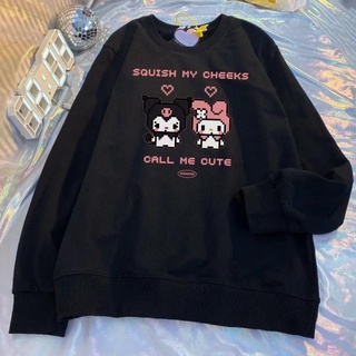 Áo sweatshirt cổ tròn viền gân sọc in hình Kuromi thời trang thu đông phong cách Nhật Bản 2022 cho nữ sinh