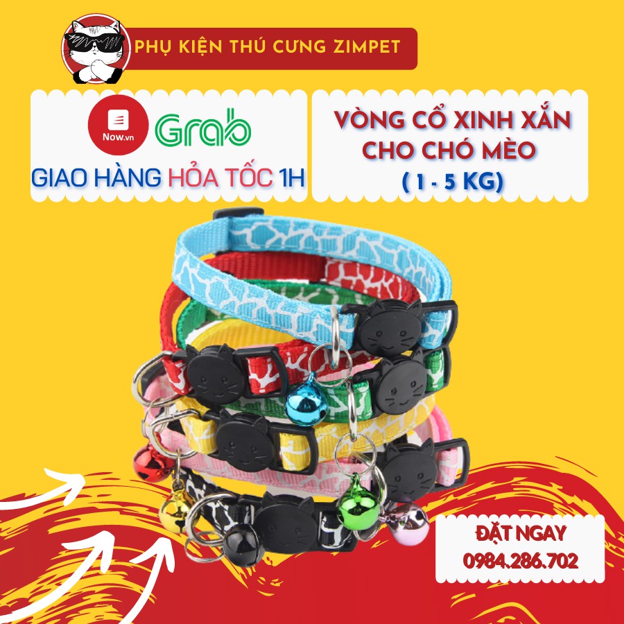 Vòng cổ chó mèo thú cưng bền đẹp tặng kèm chuông size dưới 6kg