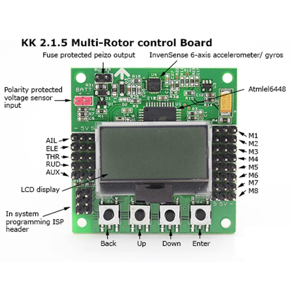 Bảng mạch điều khiển cánh quạt LCD KK2.1.5 V1.9S dành cho drone RC F450 chuyên dụng