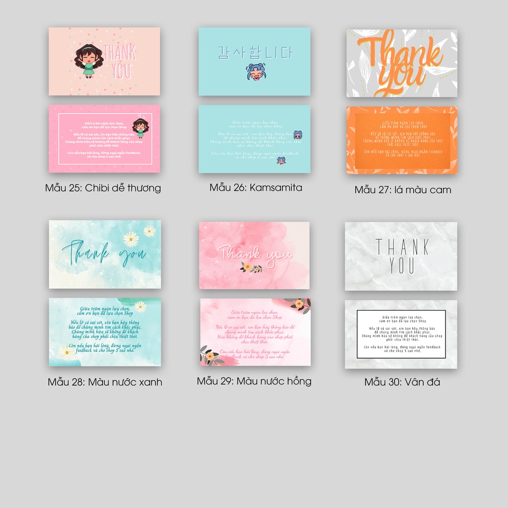 Hộp nhựa 100 card cám ơn, thiệp cảm ơn hoặc Thank you card dành riêng cho shop bán hàng dùng để tặng khách hàng