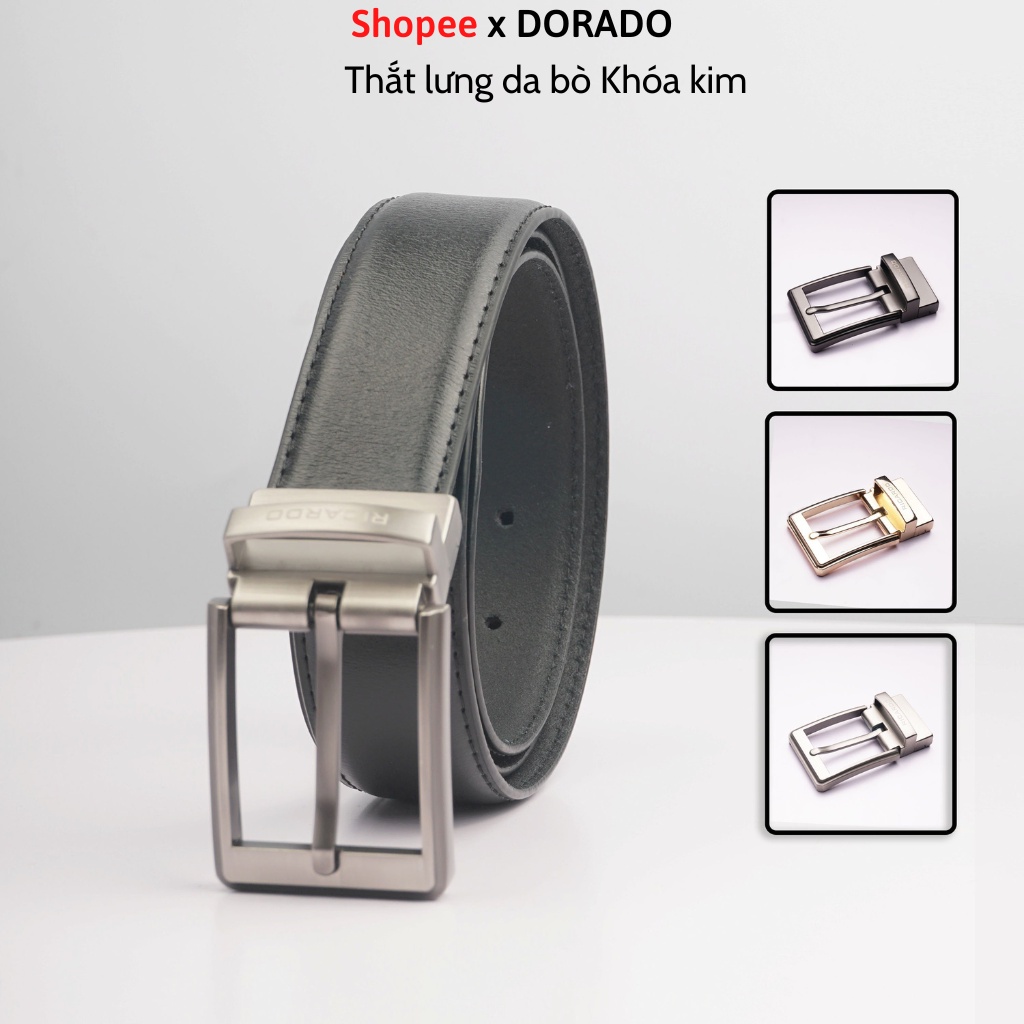 Thắt lưng da nam khóa kim chính hãng da bò sang trọng, Nịt bụng nam khóa kim da bò thật Ricardo - T208