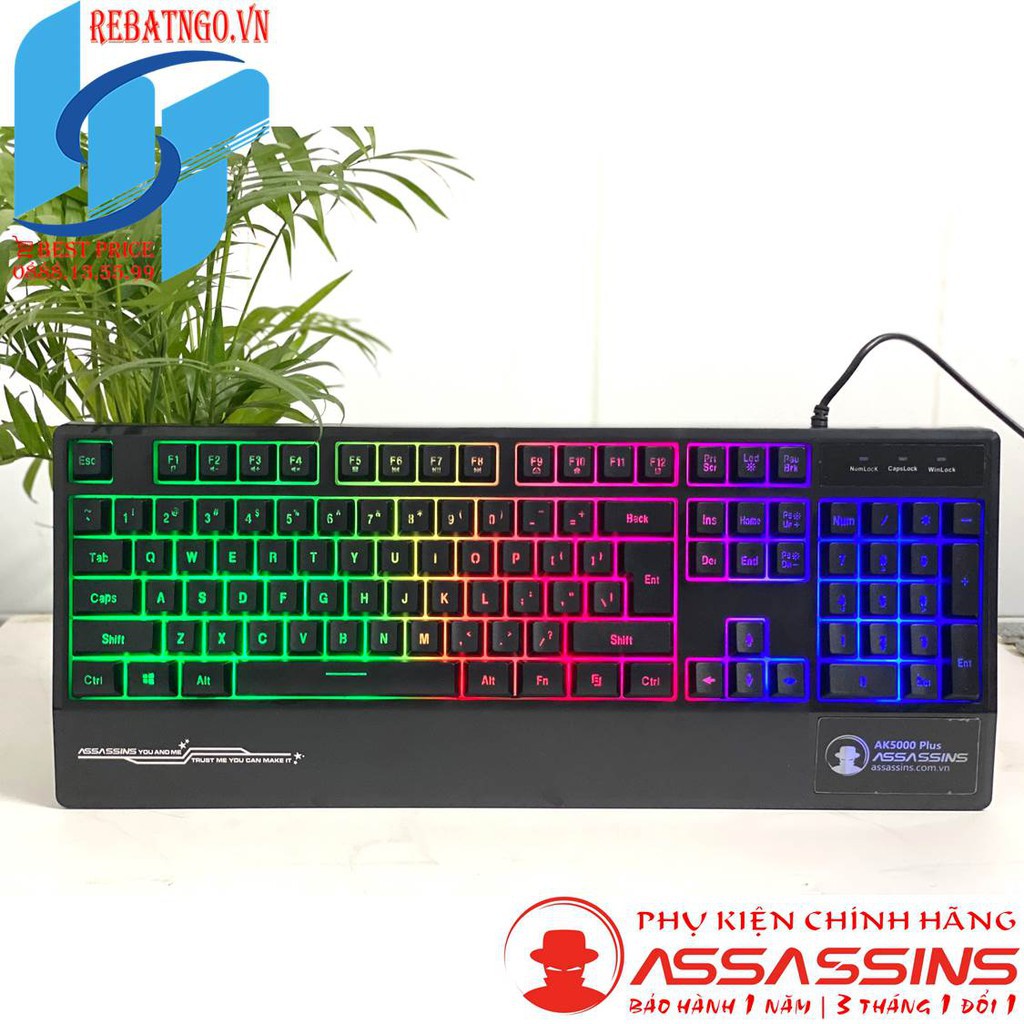 Bàn phím game Assassins Hacker AK5000 plus Led xuyên chữ đen