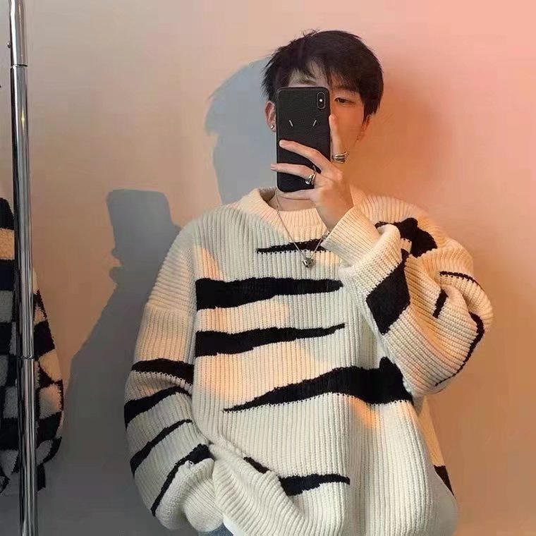 Áo Sweater Nam Nữ Unisex Dệt Kim Cổ Tròn Dáng Rộng Kẻ Sọc Kiểu Hàn Quốc Thời Trang Áo len namo Len Nam Form Rộng 2023
