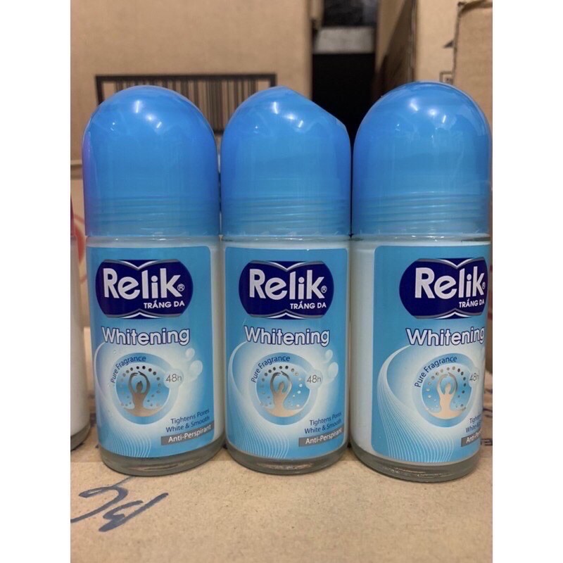 “ Màu xanh “ Lăn khử mùi Relik chai lớn 50ml  có 2 màu hồng và xanh