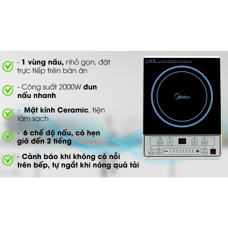 (Mã CHUT002 giảm 8%) Bếp từ Midea MI-B2015DE -Hàng Chính Hãng