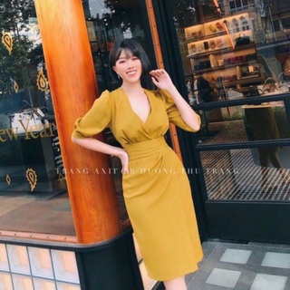 Đầm body tay lỡ eo xếp ly cao cấp