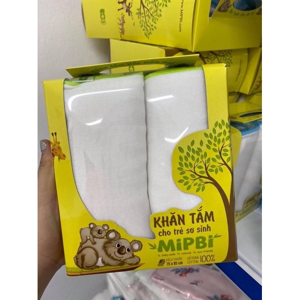 Mipbi - Khăn xô tắm xuất Nhật 100% cotton Tự nhiên thấm hút mềm mại (Hộp 2 khăn 75cmx85cm)