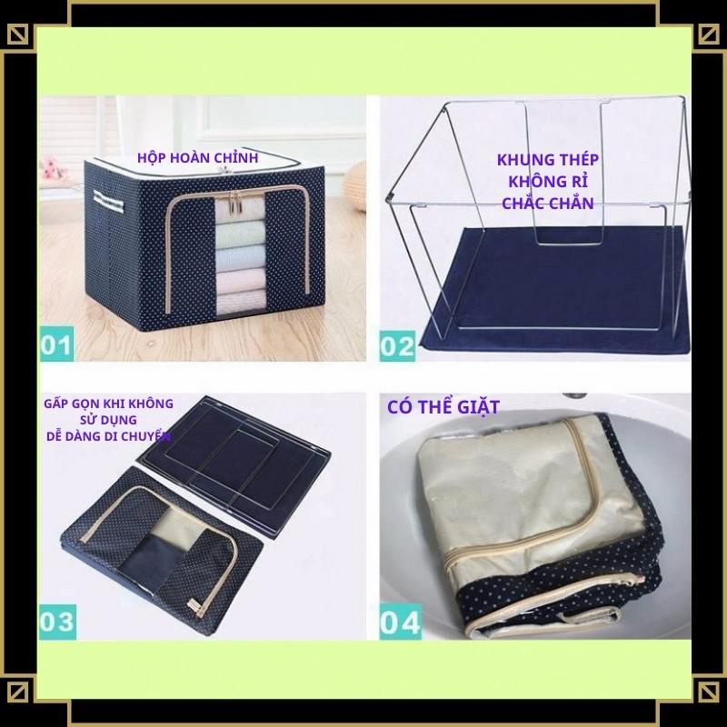 Hộp Vải Khung Thép Đựng Quần áo Chăn Màn Đồ Chơi Trẻ Em Có thể gấp gọn Sắp xếp Tủ Quần áo Gọn Gàng Cỡ Lớn 72L