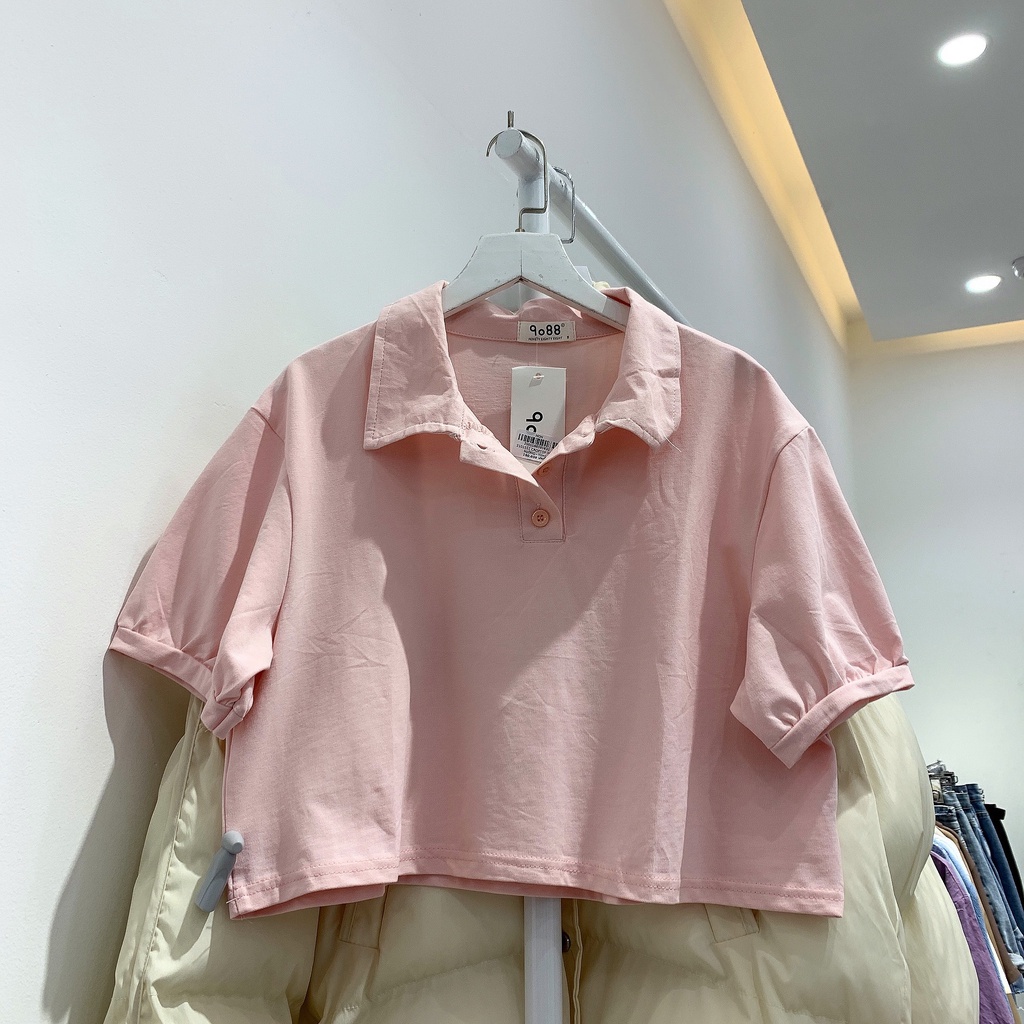 2101551 Áo croptop polo suông cho nữ ulzzang chất cotton mềm mát nhiều màu freesize | BigBuy360 - bigbuy360.vn