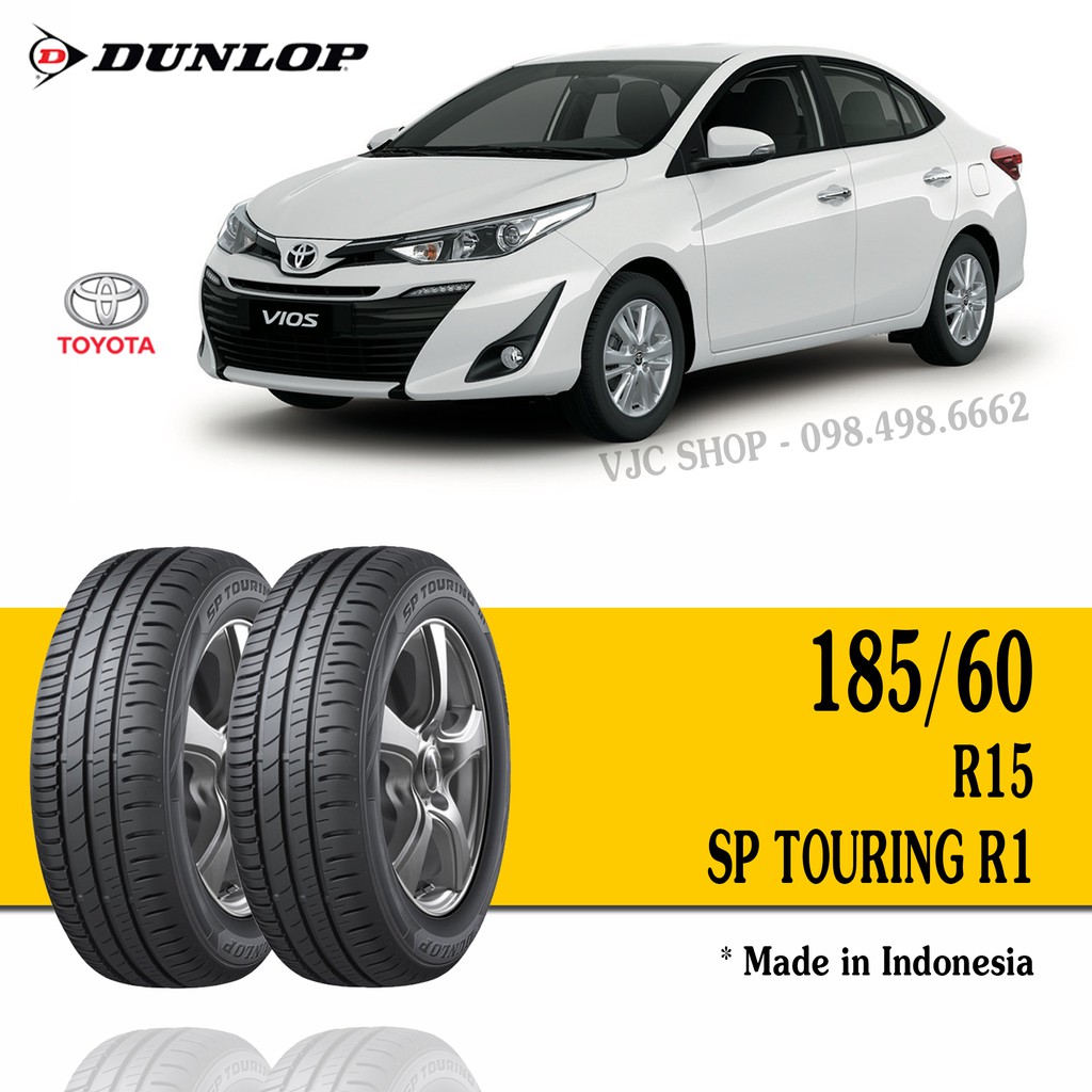 Cặp Lốp Xe Ô Tô Toyota Vios - Dunlop 185/60R15  - Miễn phí lắp đặt + Cân bằng động