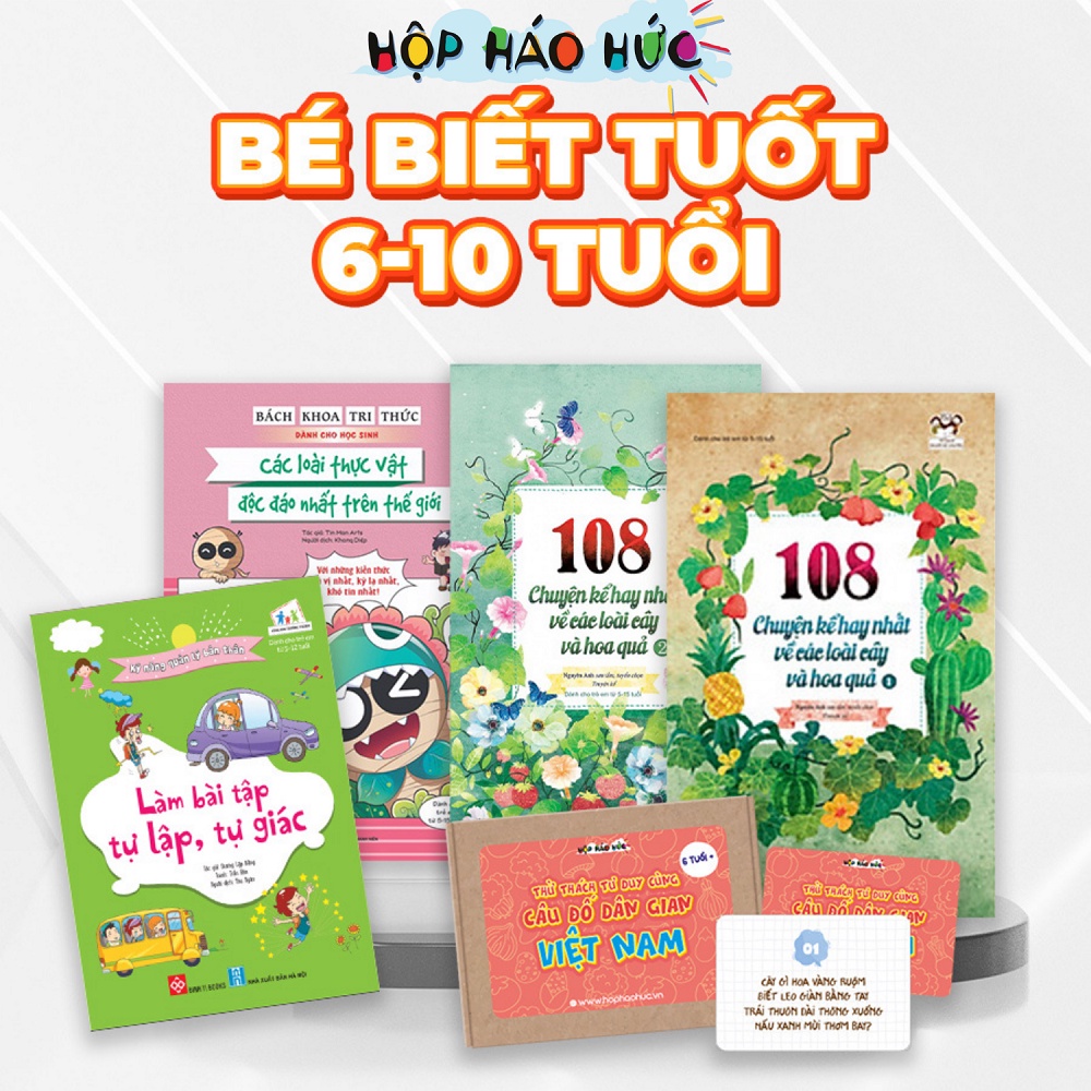 Hộp Háo Hức BÉ BIẾT TUỐT Đồ chơi giáo dục cho bé 6-10 tuổi gồm Trò chơi Câu đố dân gian Việt Nam và 3 Sách cho bé