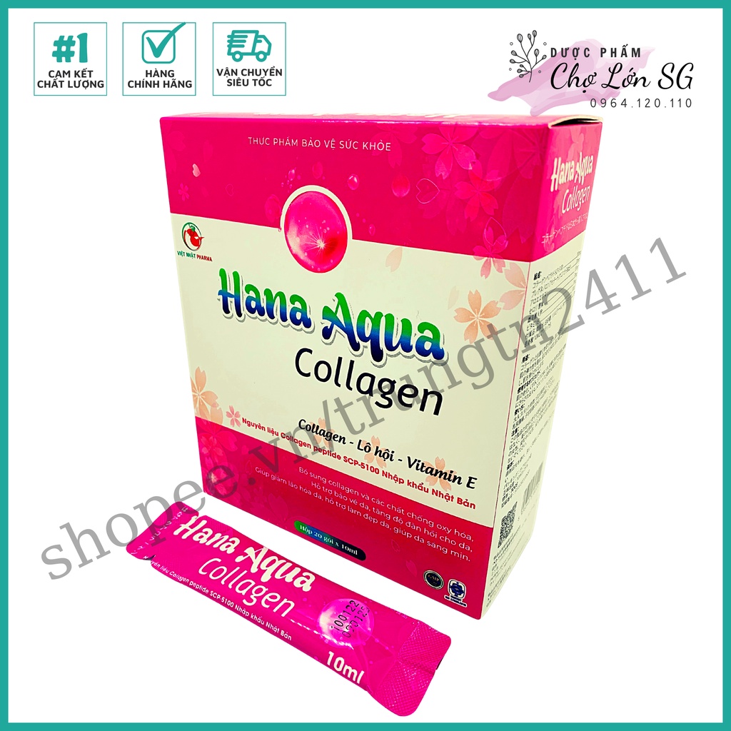 Nước uống đẹp da HANA AQUA COLLAGEN hỗ trợ giảm lão hóa, da căng bóng sáng mịn - Hộp 20 gói