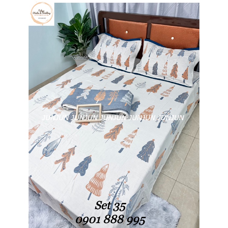 N17_SET Chăn Ga Gối vải Xô Organic cotton dòng Basic