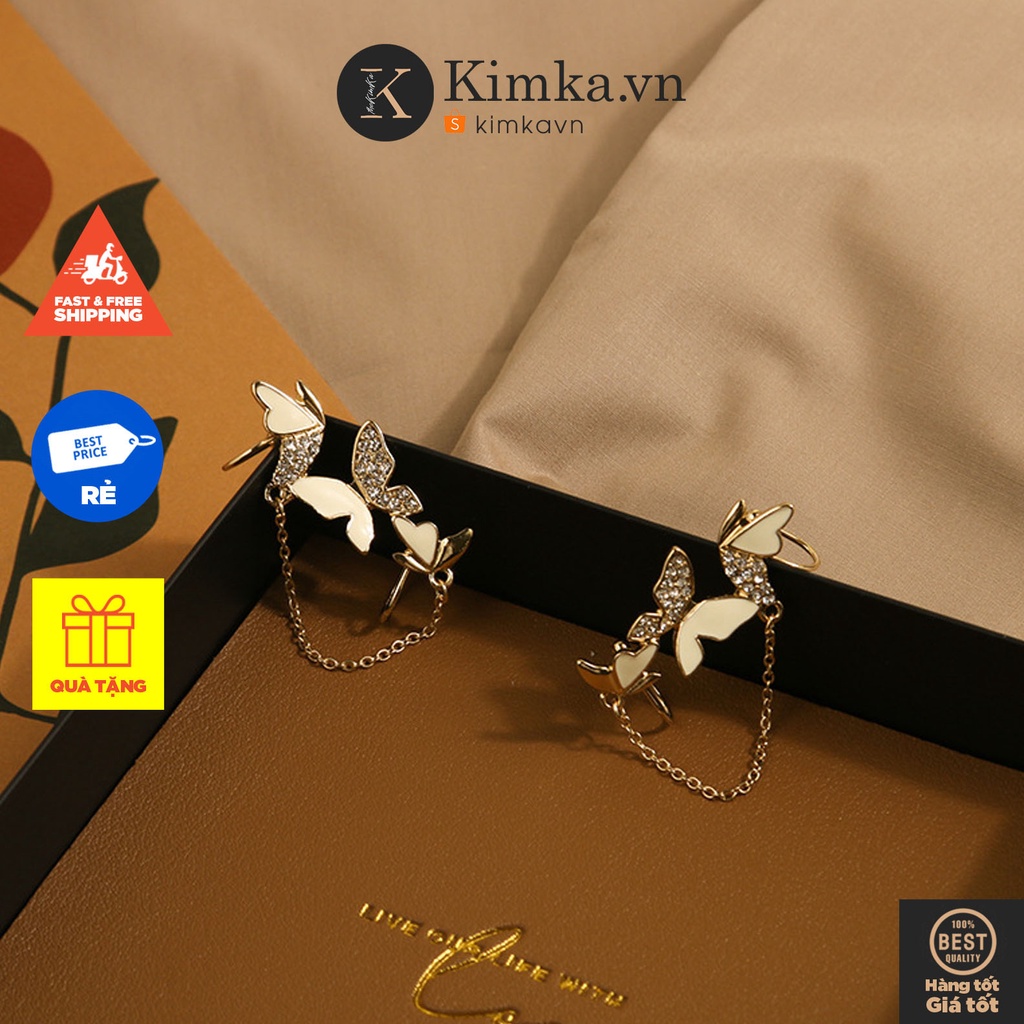 (0351) Khuyên Kẹp Vành Tai Ba Lớp 🦋 Đá Ngọc Xanh Nổi Bật