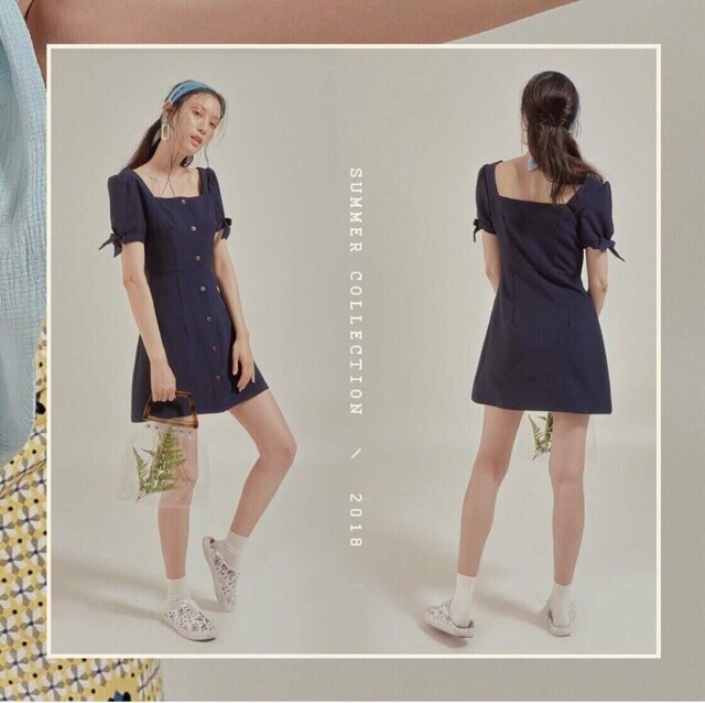 ĐẦM CỔ VUÔNG TAY NƠ kt ( Kèm ảnh thật)