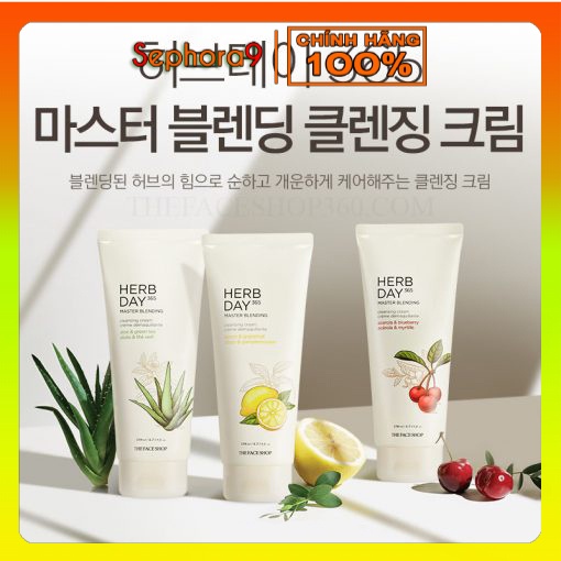 Kem tẩy trang The Face Shop Herb Day 365 Master Blending Cleansing Cream TFS cho cảm giác ẩm mịn 170ml