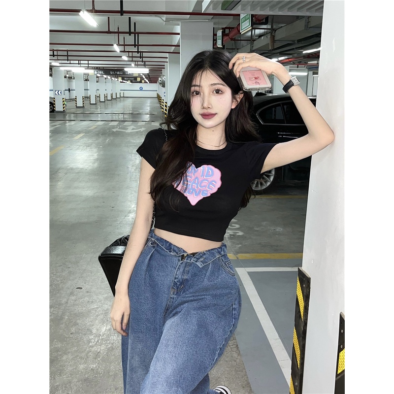 ÁO THUN CROPTOP NỮ COUPLE TRÁI TIM LOVE CÓ FREESIZE <72KG DỄ THƯƠNG HÀN QUỐC CR22036